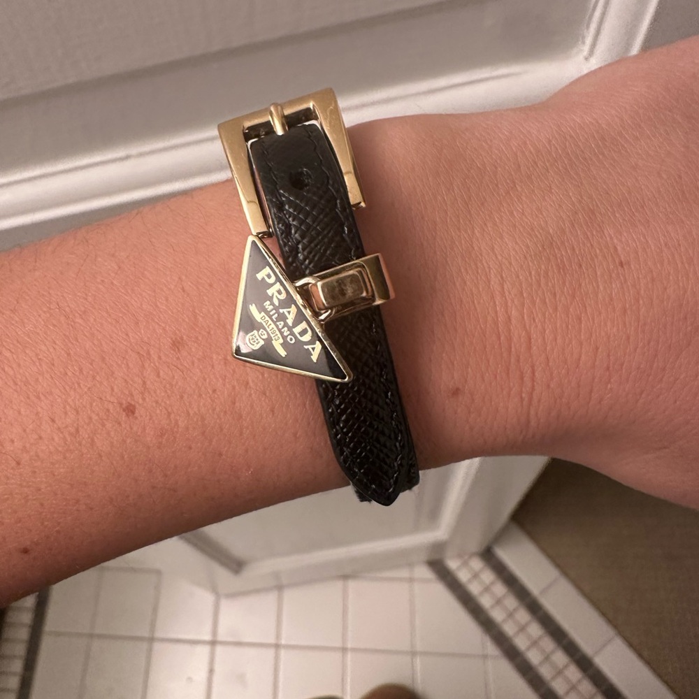 Prada Black Leather Bracelet with Gold Accents - Picture 4 of 6